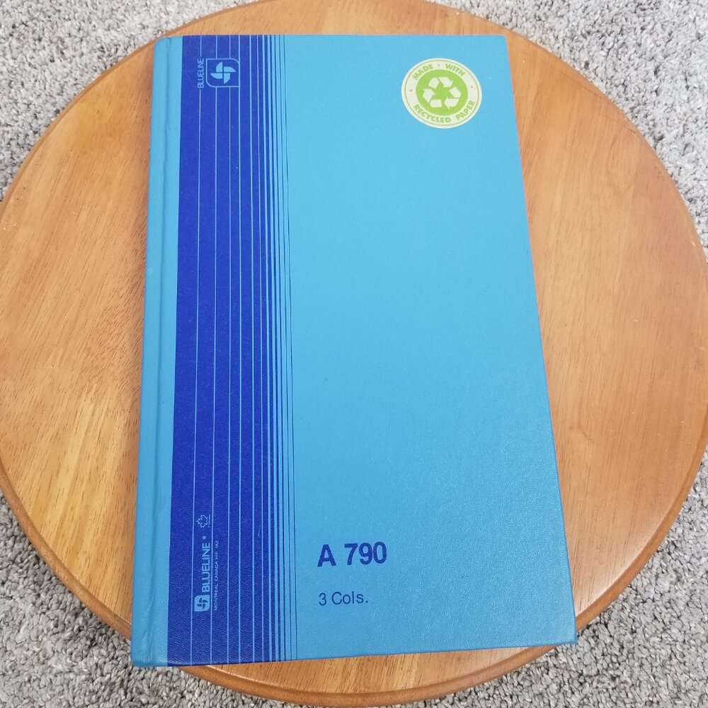 VTG Blueline Ledger Book Junk Journal Hardcover Unused 200 pg Three Column A790